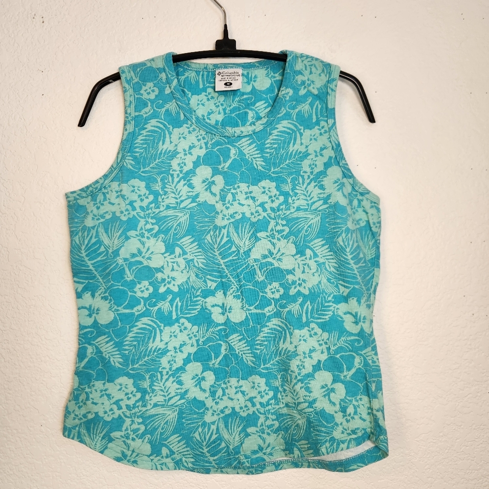 Columbia Women's Floral Tank Top - Aqua & Light Teal, Size M